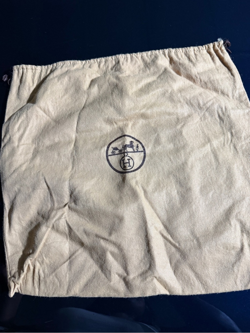 Hermes Cream Drawstring Dust Bag with Logo W17.5in x H16.5